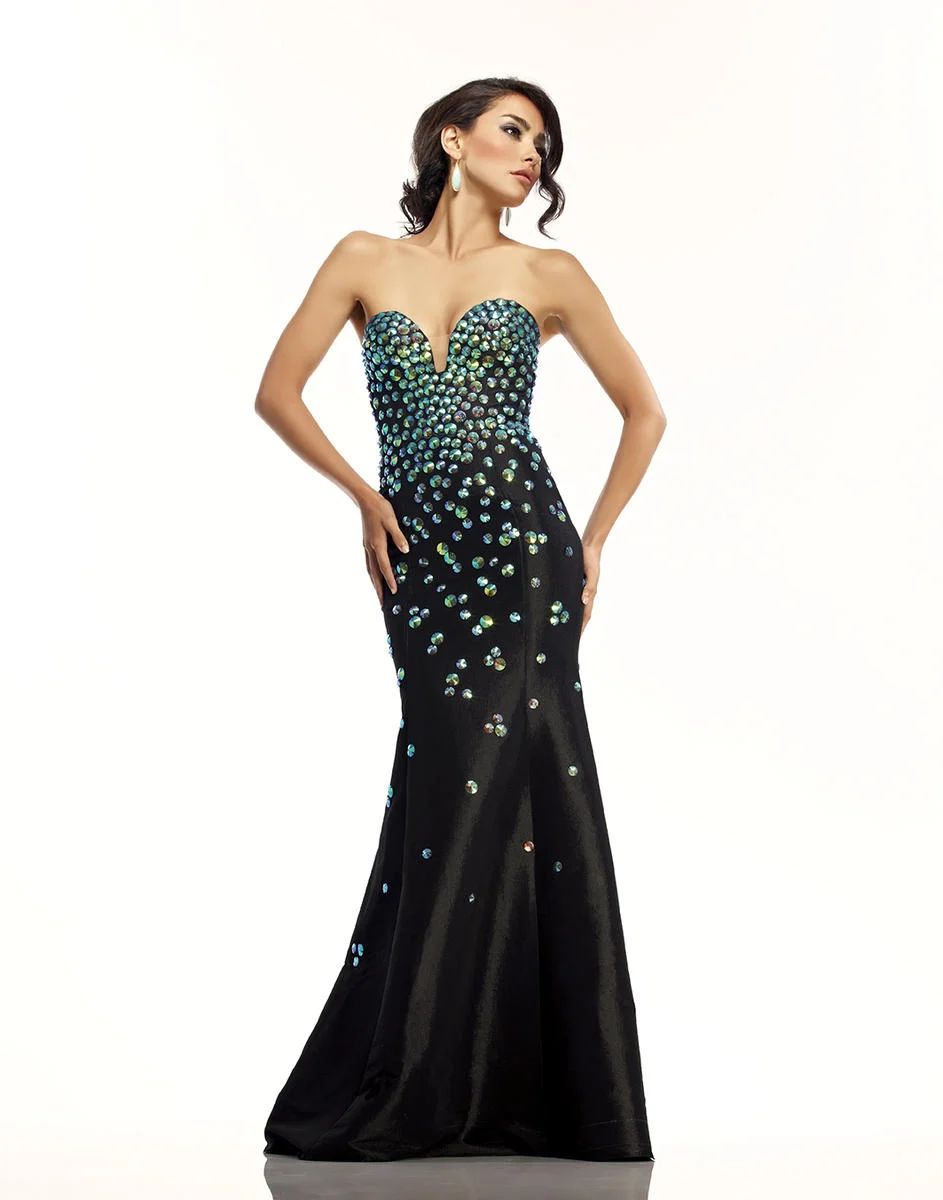 Style R788 Riva Designs Size 4 Sequined Black Mermaid Dress on Queenly