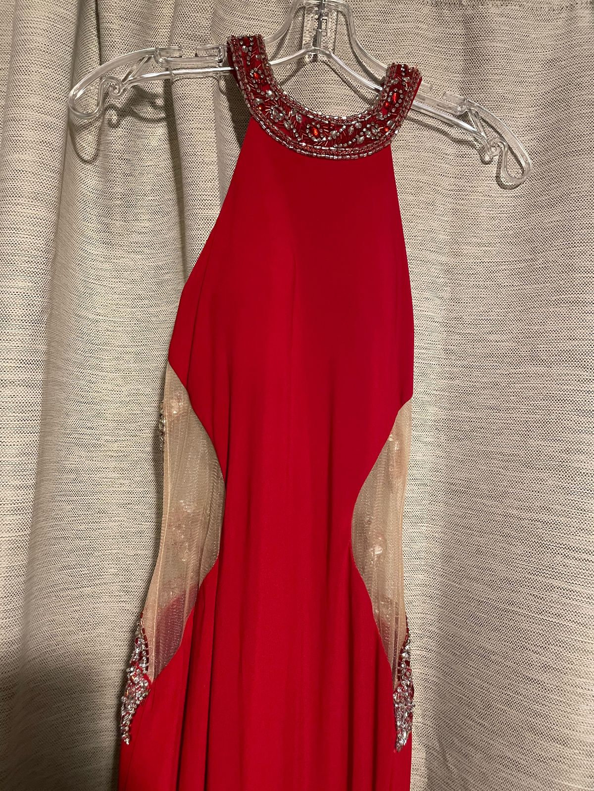Size 2 Prom Halter Sequined Red Floor Length Maxi on Queenly