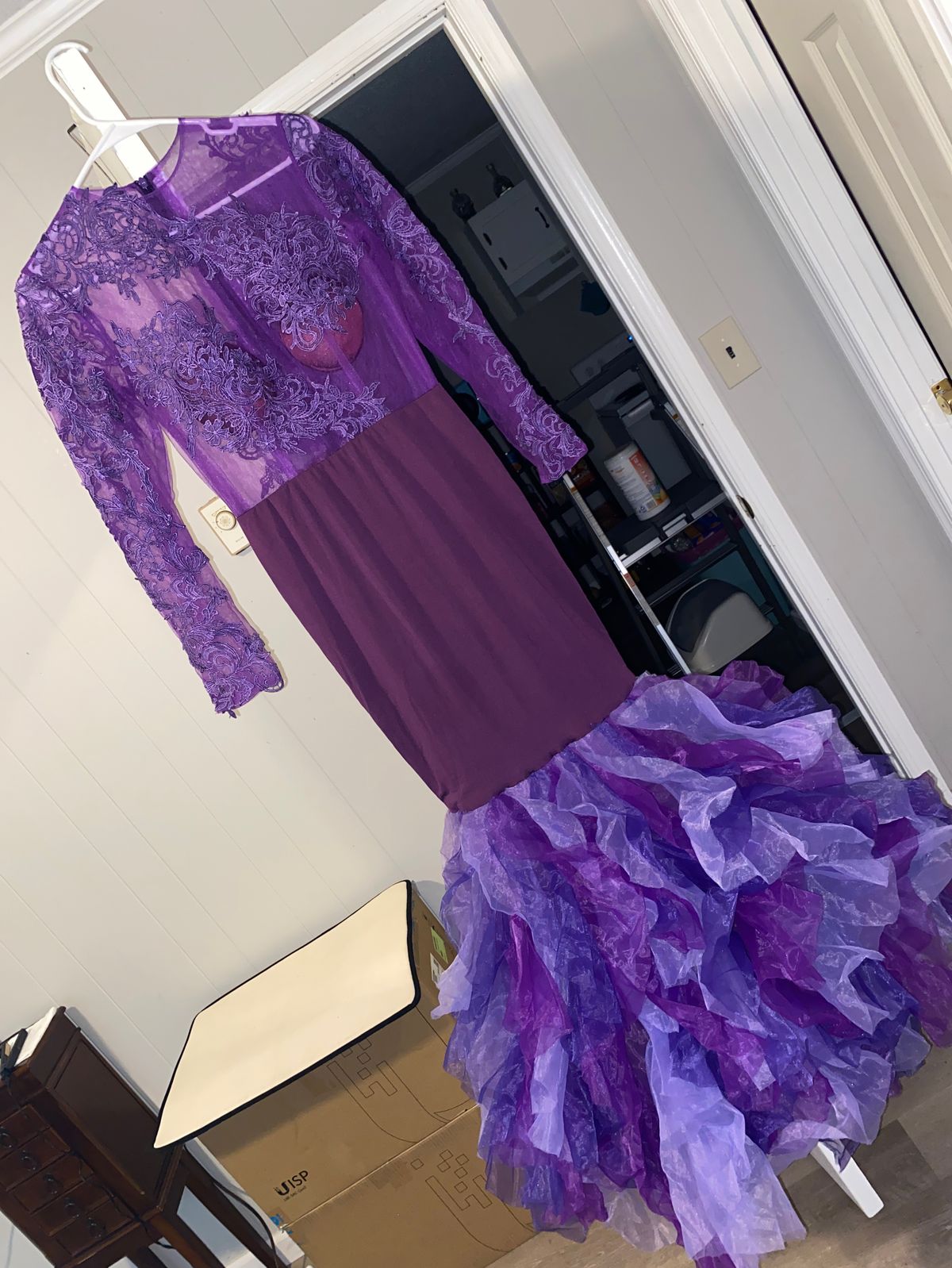 Plus Size 32 Prom Long Sleeve Lace Purple Ball Gown on Queenly
