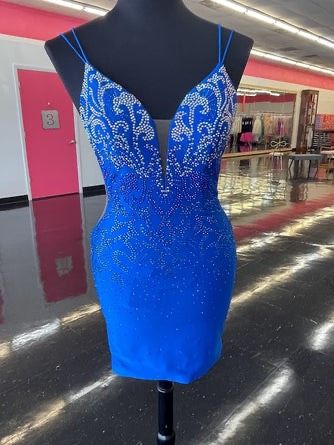 Amarra Size 4 Prom Sequined Royal Blue Cocktail Dress on Queenly