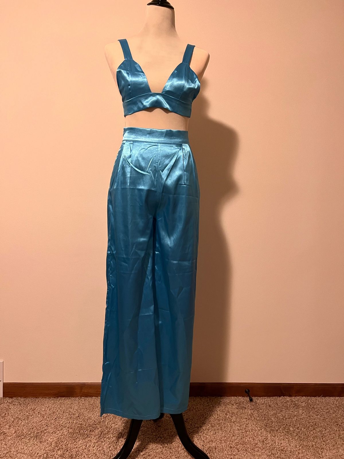 Size 4 Pageant Satin Blue Formal Jumpsuit on Queenly
