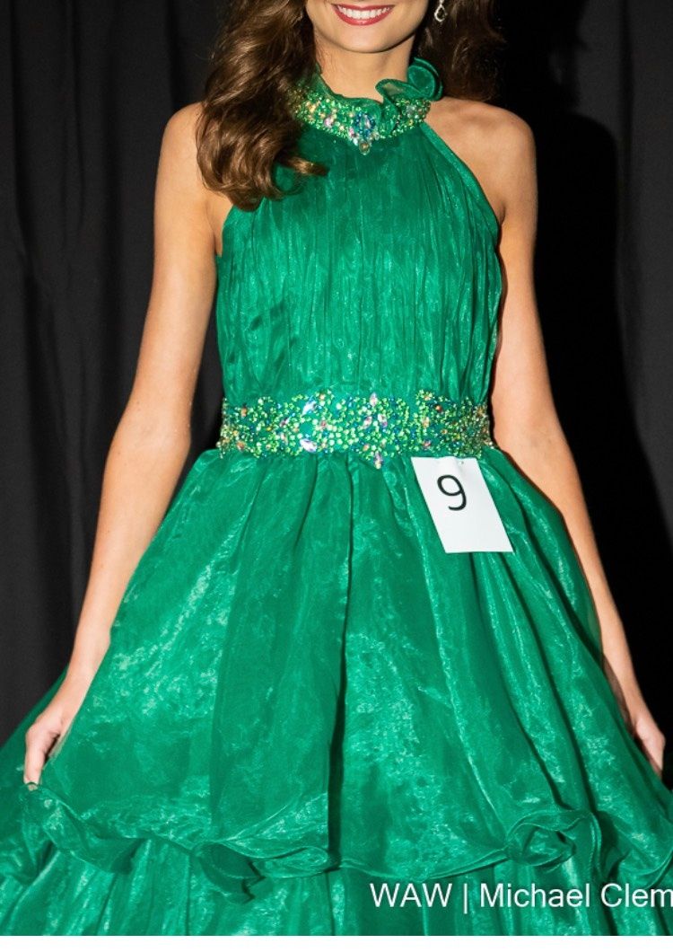 One more couture Girls Size 14 Pageant Green Ball Gown on Queenly