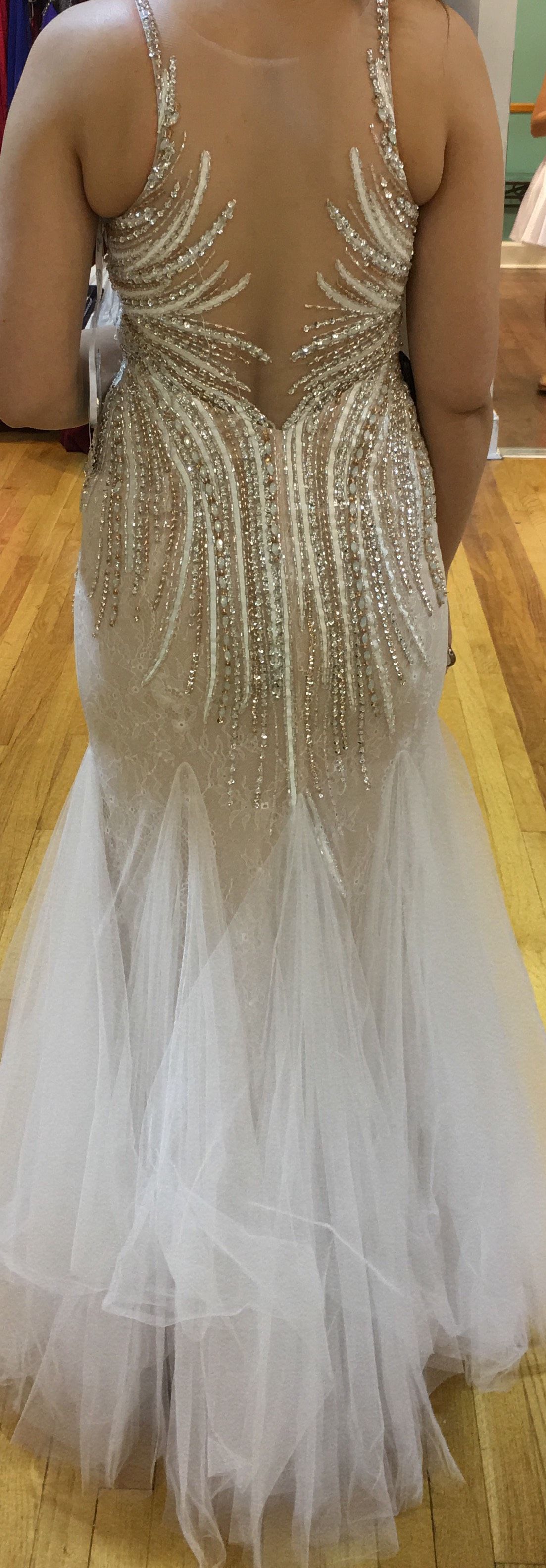 Lamille Size 0 Prom Halter Sequined Nude Mermaid Dress on Queenly