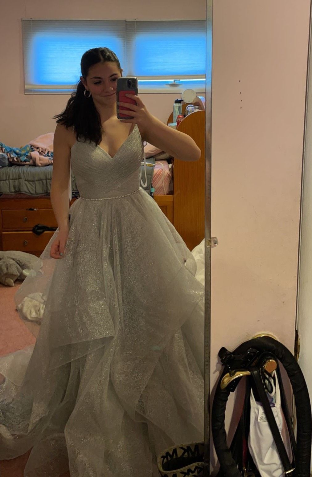 Size 2 Prom Silver Ball Gown on Queenly