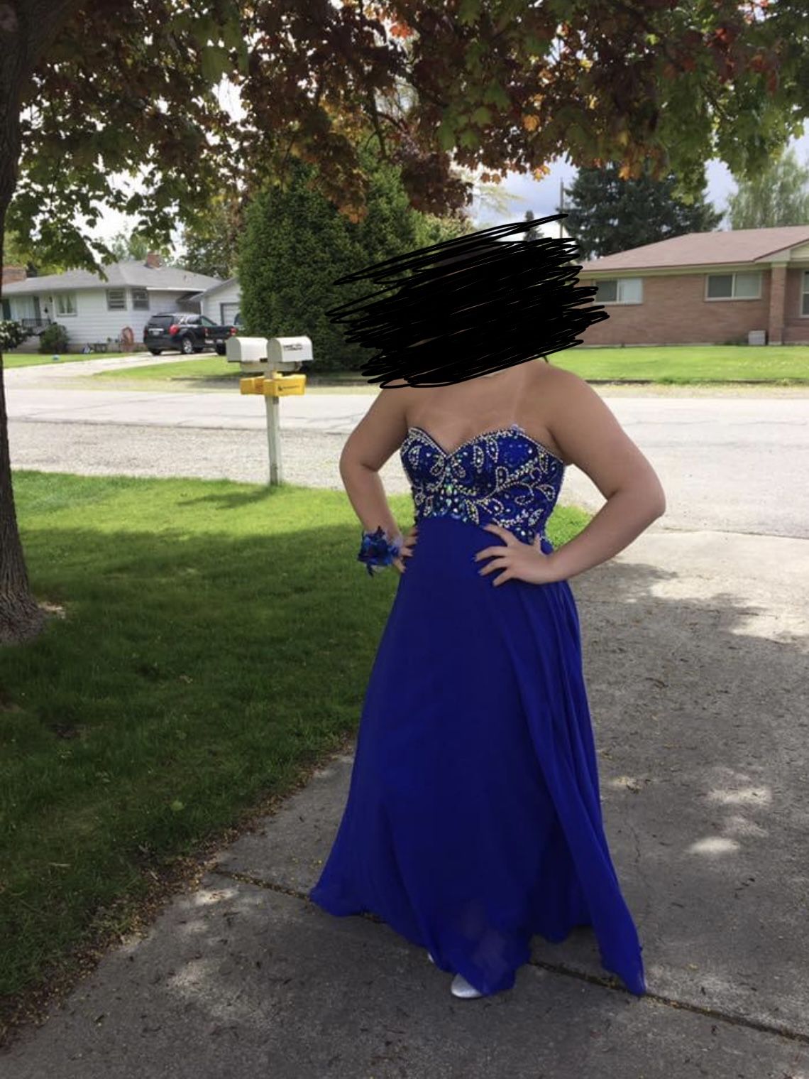 Size 14 Prom Royal Blue A-line Dress on Queenly