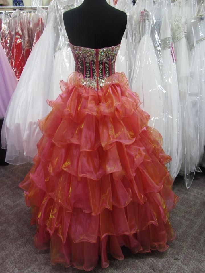 Style P70092 Precious Formals Size 4 Prom Strapless Sequined Orange Ball Gown on Queenly