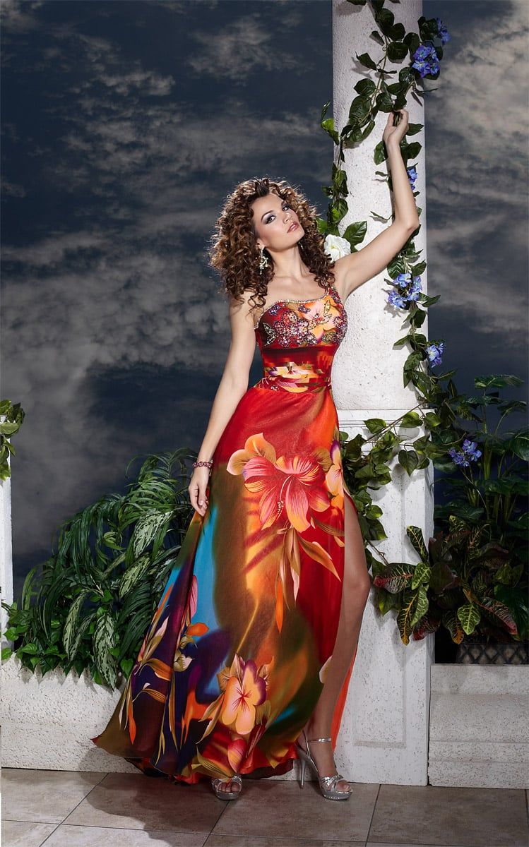 Style 14508 Panoply Size 6 Floral Multicolor Side Slit Dress on Queenly