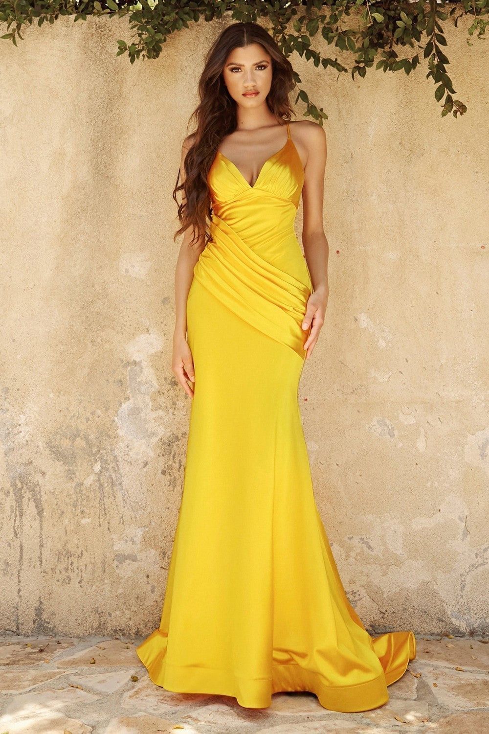 Size 2 Satin Yellow Mermaid Dress on Queenly