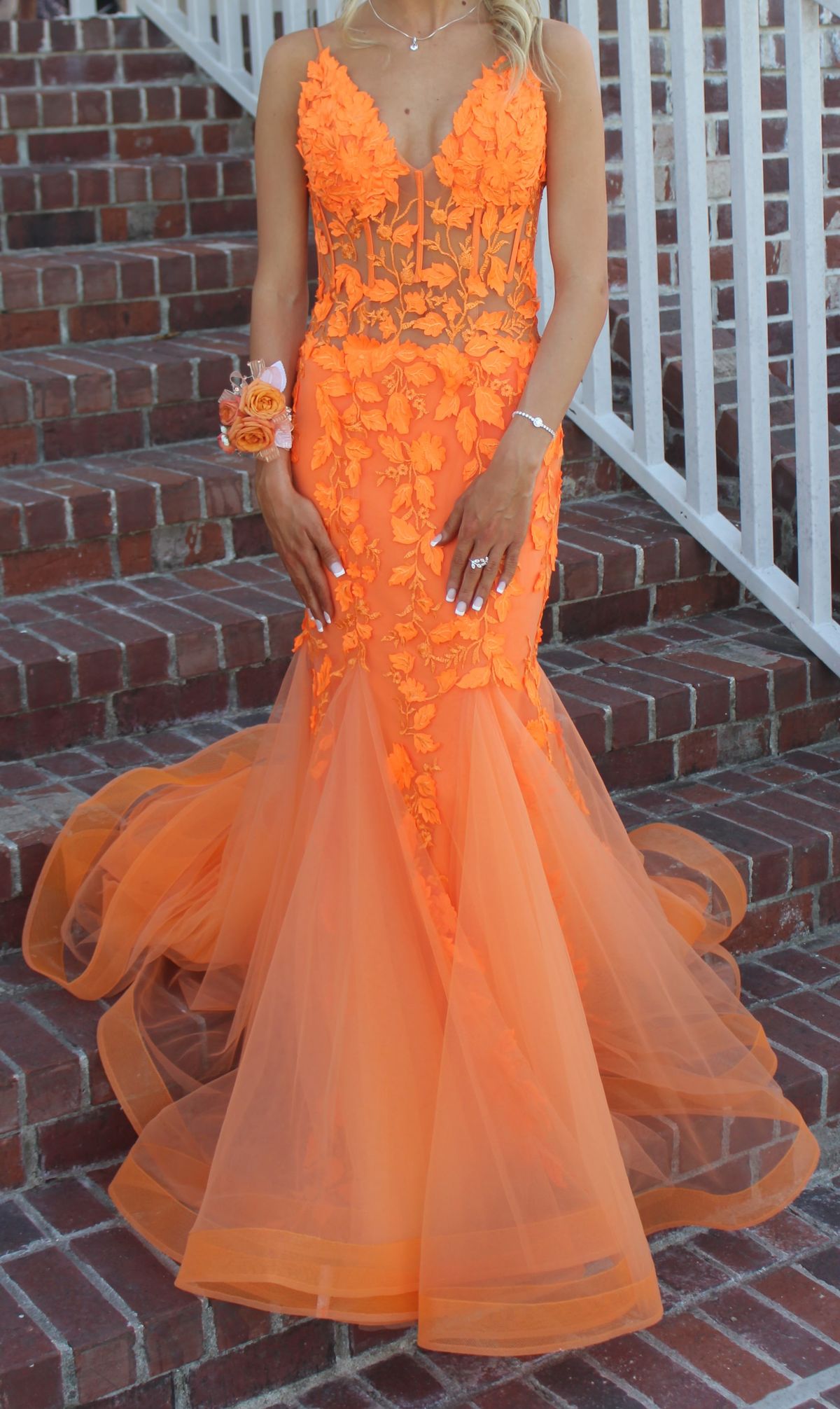 Jovani Size 0 Orange Mermaid Dress on Queenly