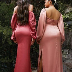 Style cd7482 Cinderella Size 8 Bridesmaid Satin Rose Gold Floor Length Maxi on Queenly
