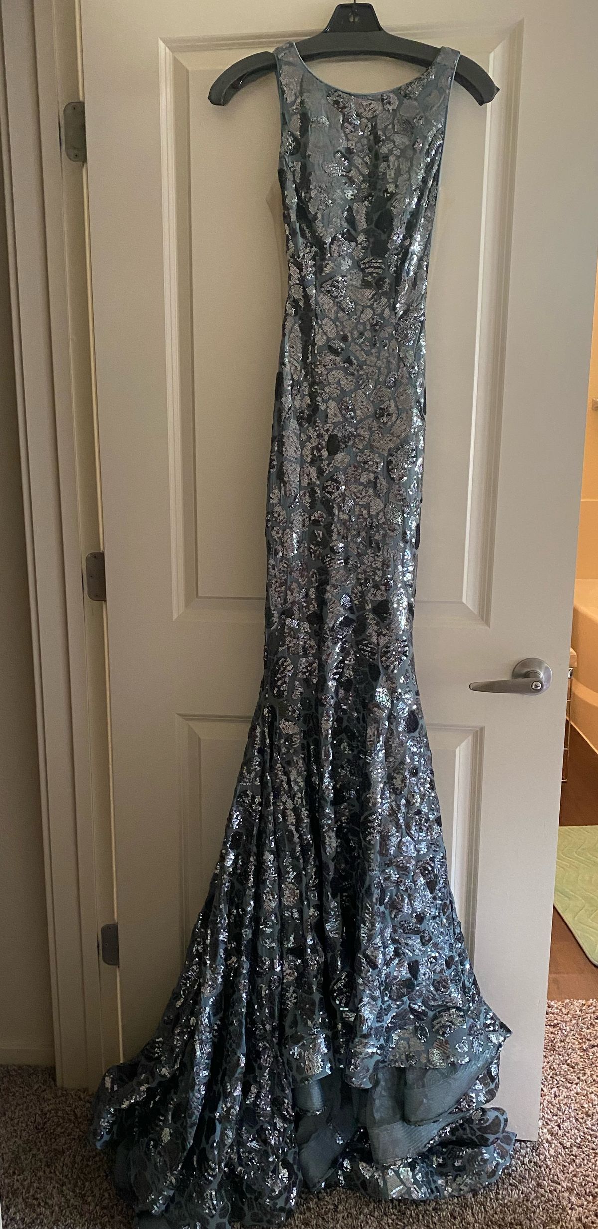 Jovani Size 0 Sheer Blue Mermaid Dress on Queenly