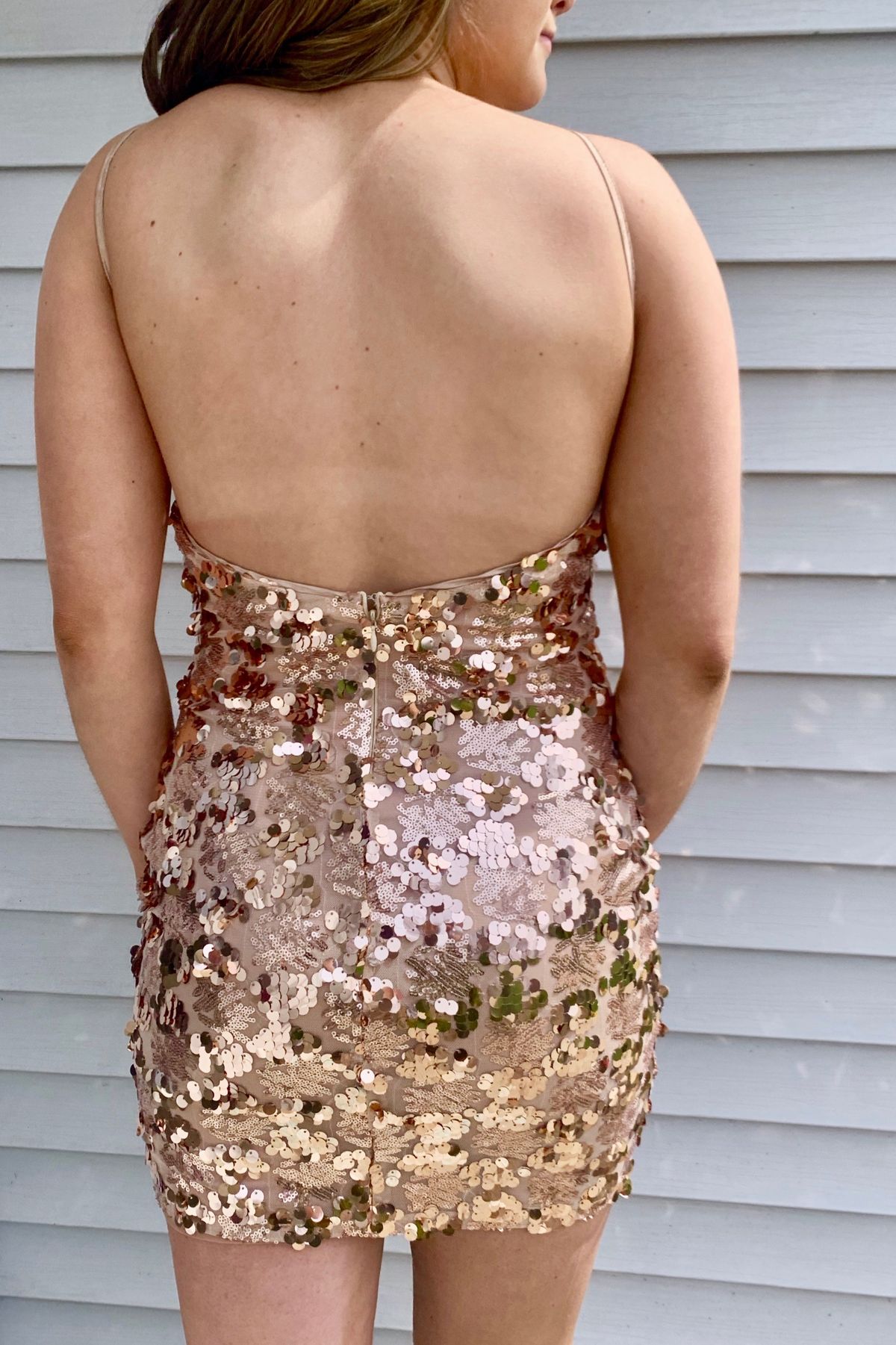 Style AD5315 Alythea Size 2 Sequined Rose Gold Cocktail Dress on Queenly