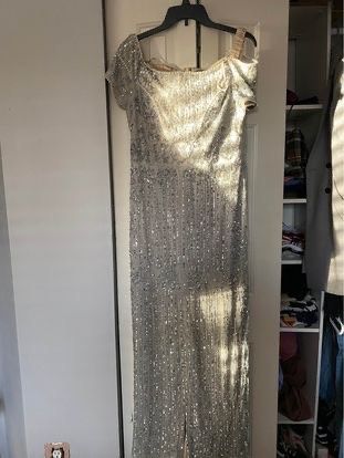 Adrianna Papell Size 14 Silver Floor Length Maxi on Queenly