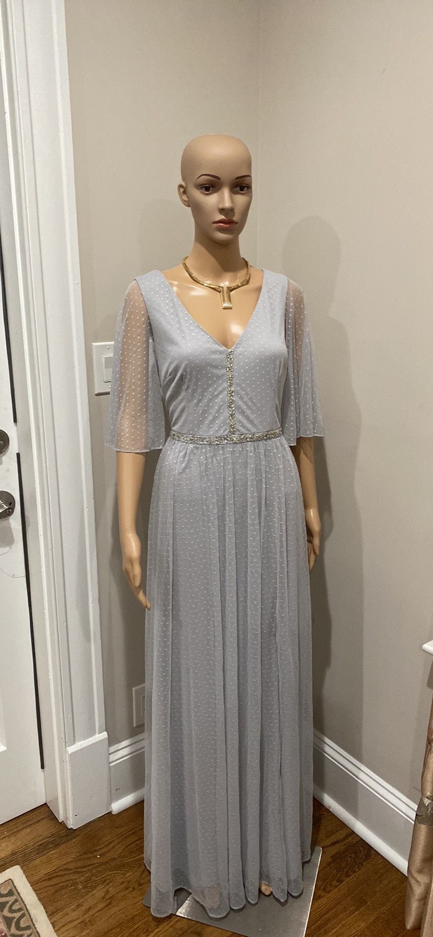 Adrianna Papell Size 12 Wedding Guest Silver Floor Length Maxi on Queenly