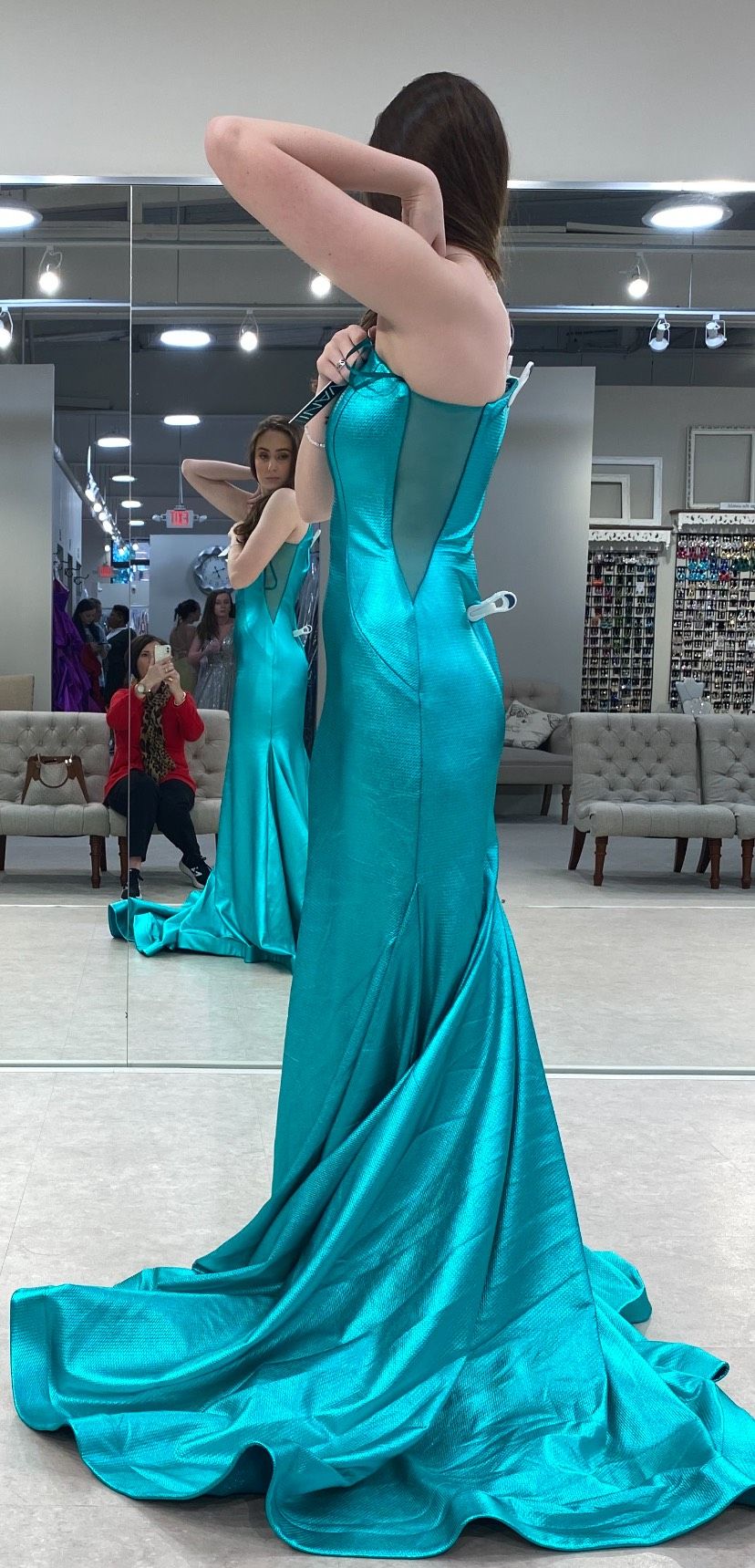 Jovani Size 4 Bridesmaid One Shoulder Satin Blue Mermaid Dress on Queenly