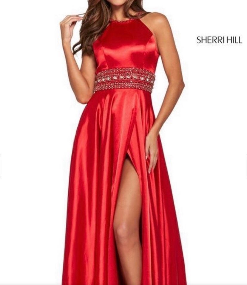 Sherri Hill Size 2 Prom High Neck Sequined Red A-line Dress on Queenly