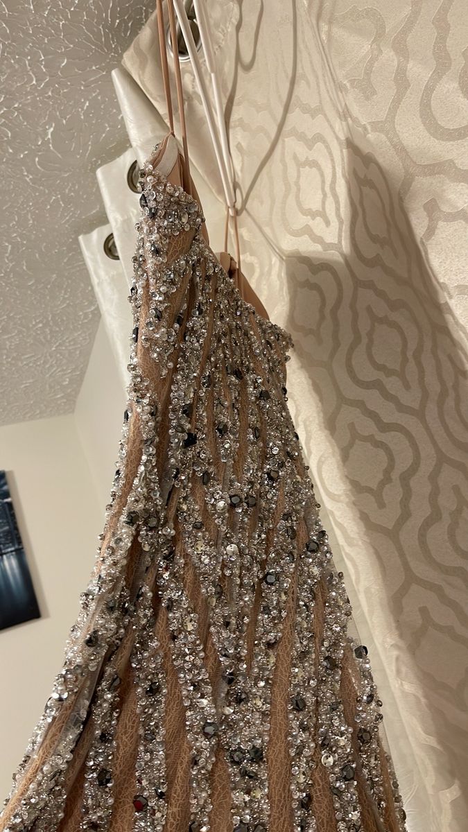 Size 4 Prom Strapless Sequined Nude Mermaid Dress on Queenly