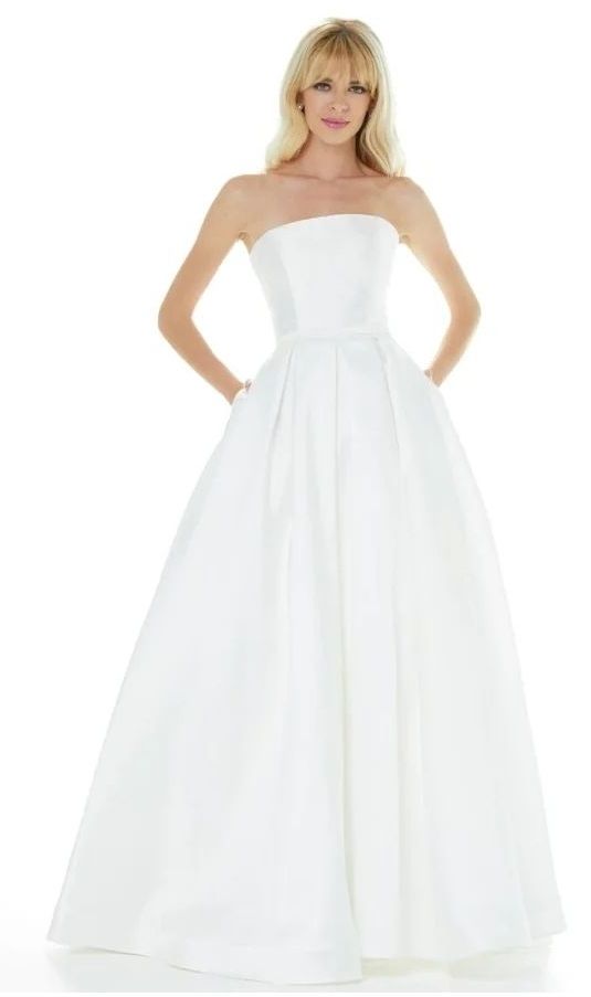 Ashley LAUREN Size 8 Wedding Strapless White A-line Dress on Queenly