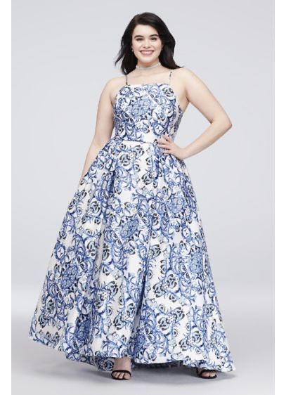 Betsy and Adam Plus Size 16 Prom Blue Ball Gown on Queenly
