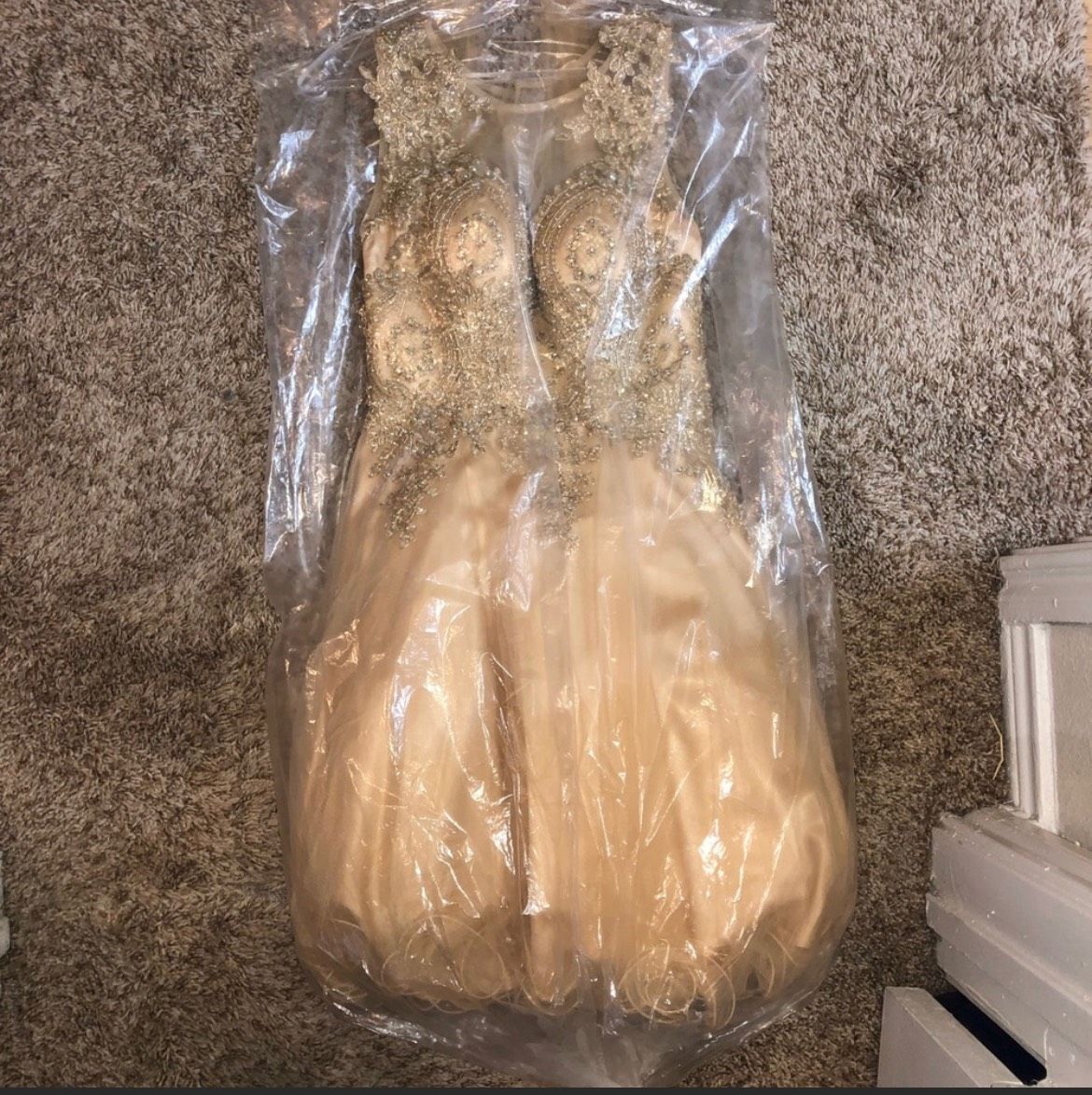 Size 4 Prom Sequined Nude Ball Gown on Queenly