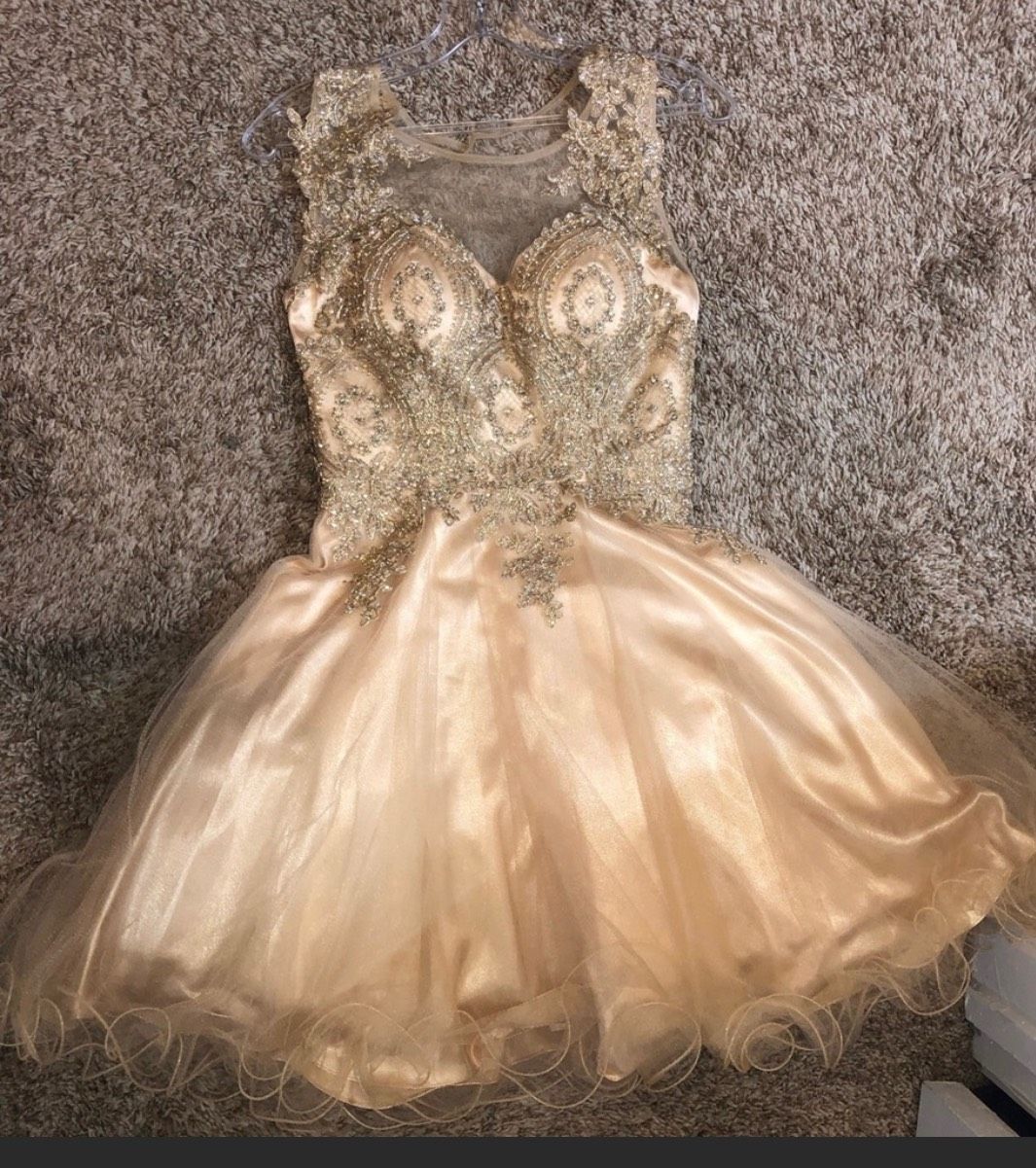 Size 4 Prom Sequined Nude Ball Gown on Queenly