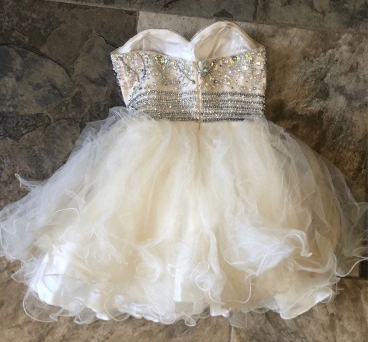 May queen Size 4 Prom Nude Ball Gown on Queenly
