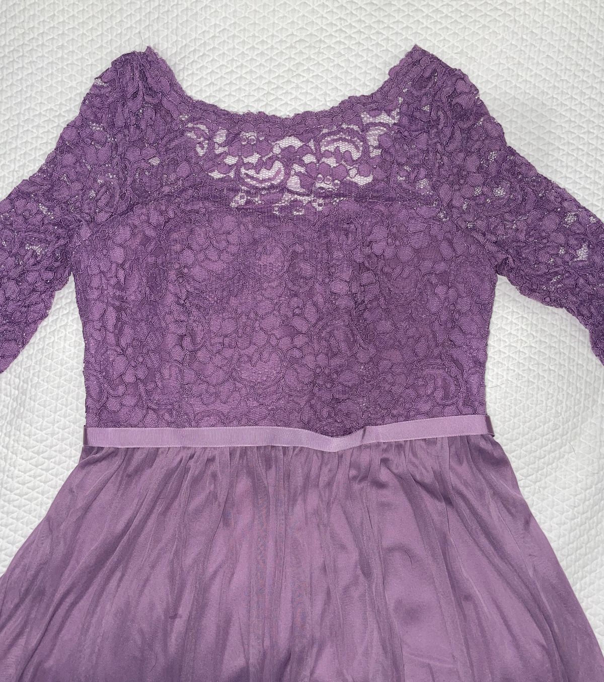 David's Bridal Size 12 Bridesmaid Lace Purple Floor Length Maxi on Queenly