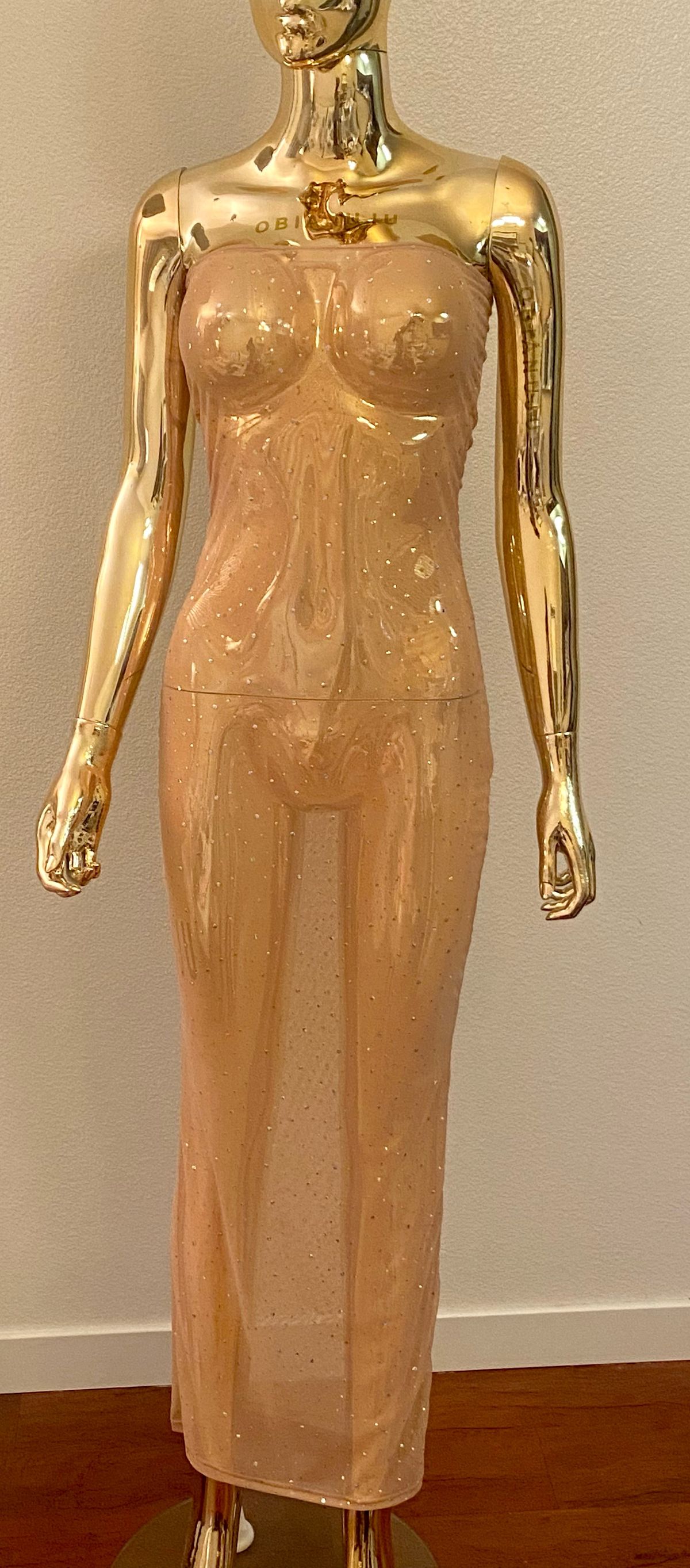 OBIANUJU Size 14 Strapless Sheer Gold Cocktail Dress on Queenly