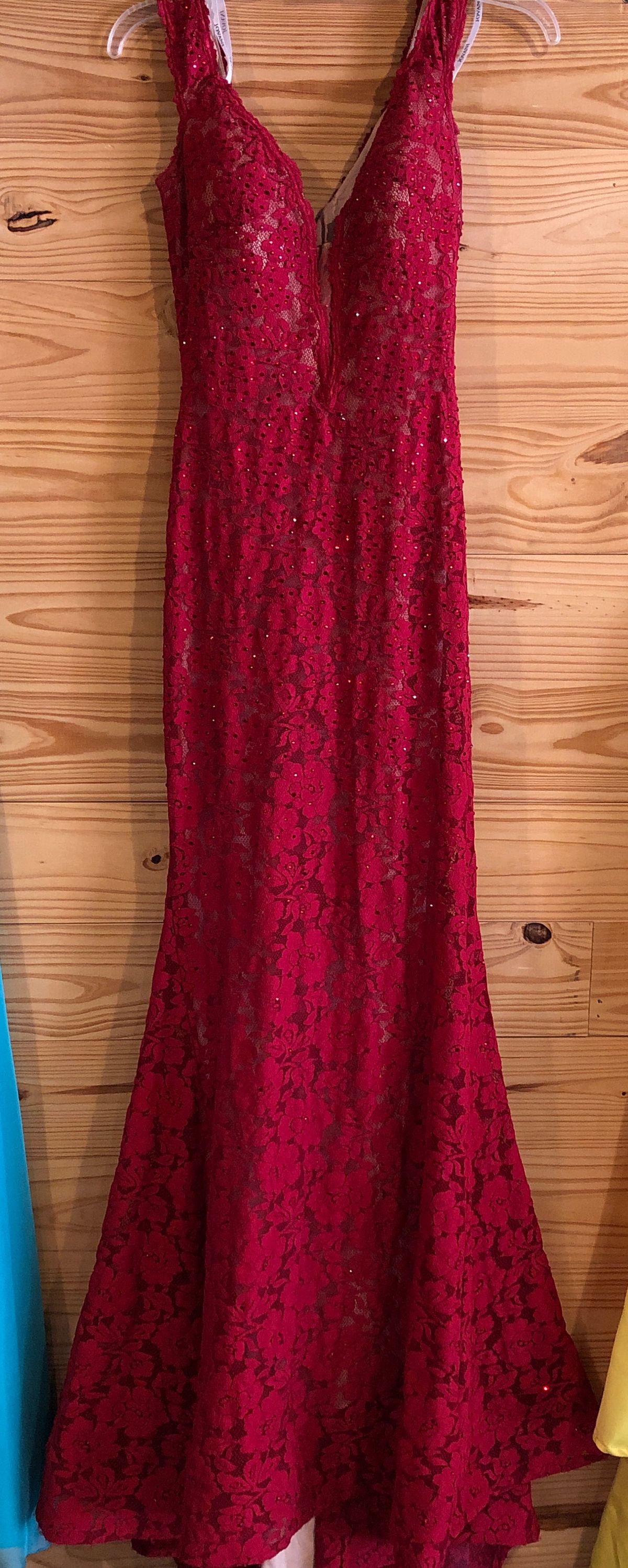 Jovani Size 4 Bridesmaid Cap Sleeve Lace Burgundy Red Mermaid Dress on Queenly
