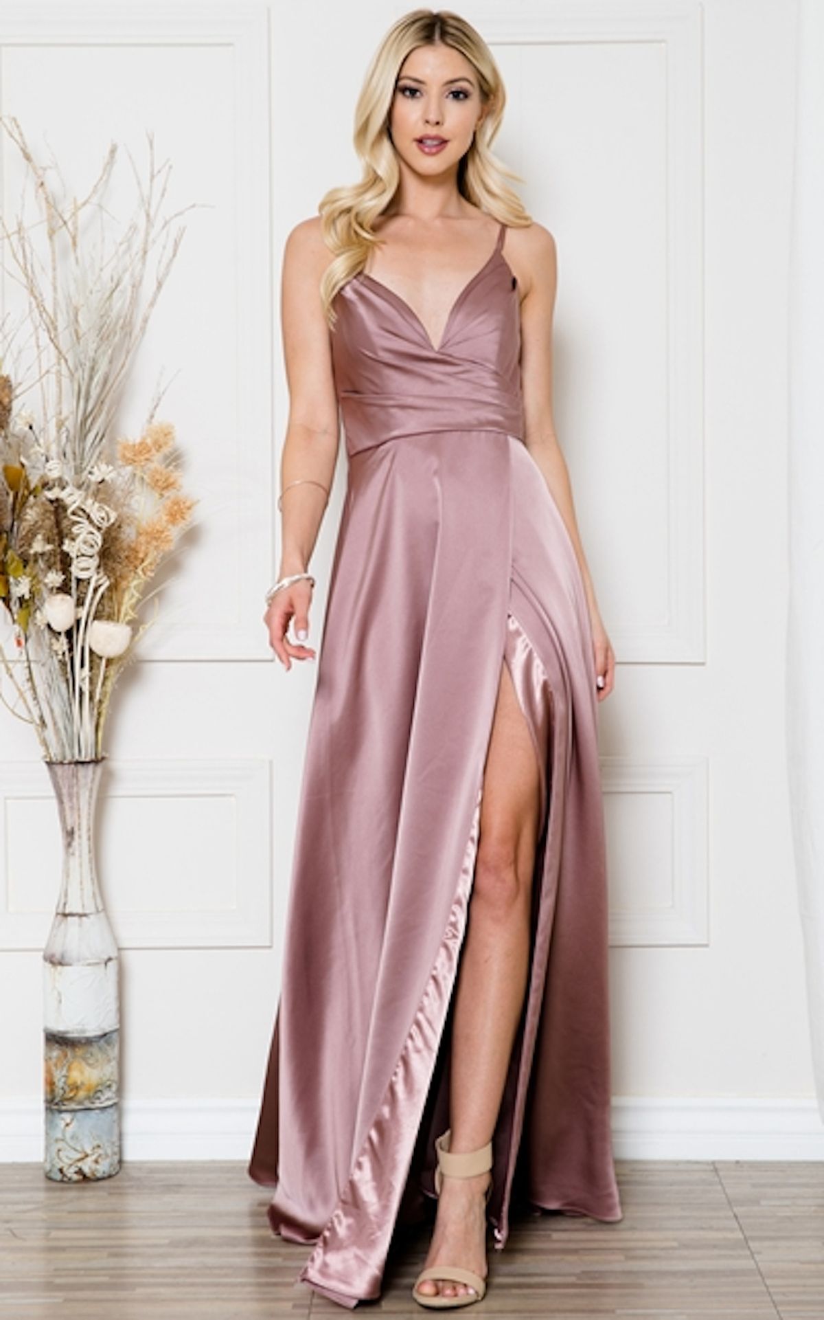 Style Jolene Amelia Couture Size 4 Prom Satin Pink Side Slit Dress on Queenly