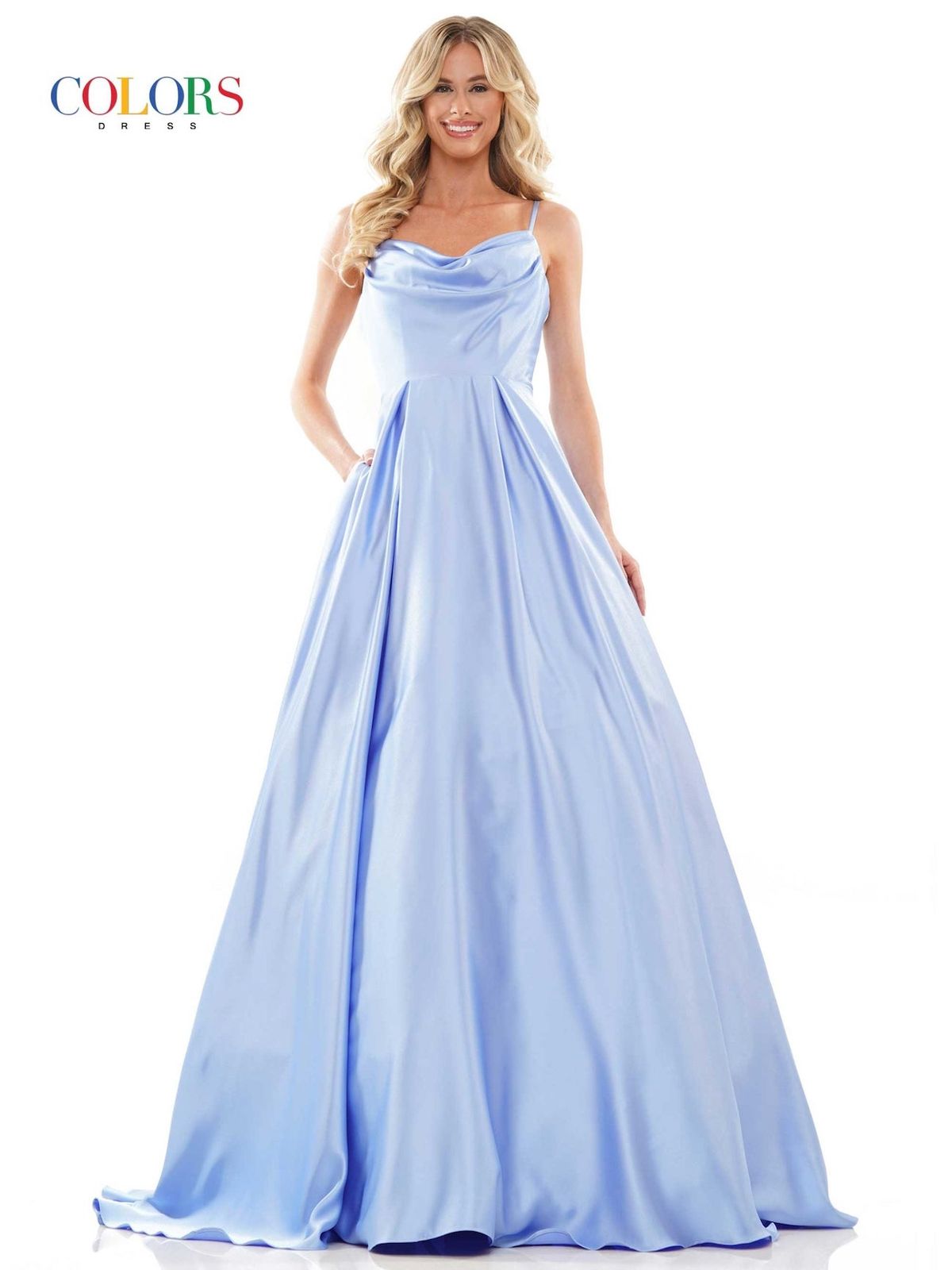 Style Lena Colors Size 8 Prom Satin Light Blue Ball Gown on Queenly