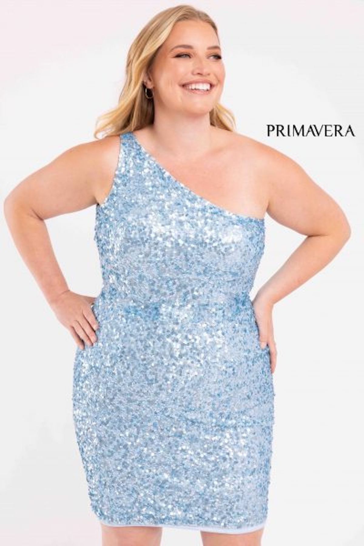 Style Trixie Primavera Size 14 Homecoming Sequined Light Blue Cocktail Dress on Queenly