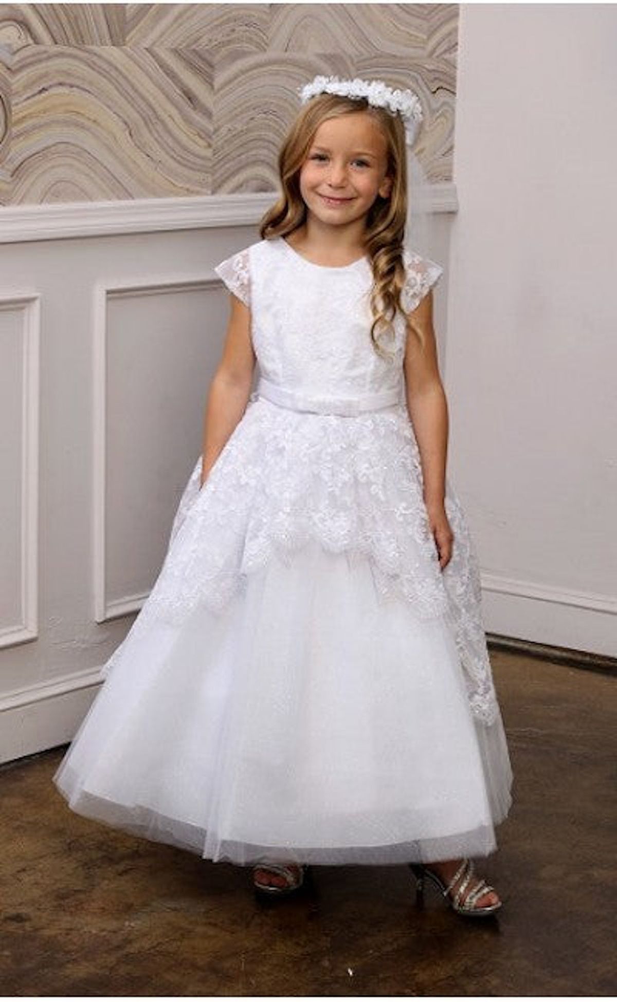 Style 4177 Joy Kids Girls Size 6 White Ball Gown on Queenly