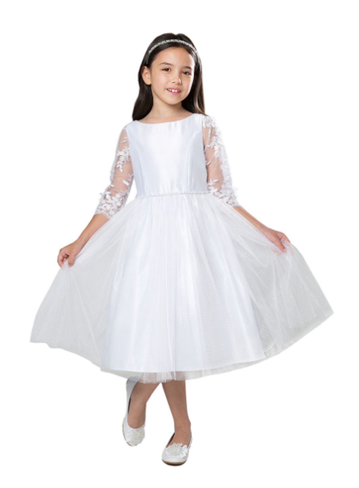 Style SK917 Sweet Kids Girls Size 7 White Ball Gown on Queenly