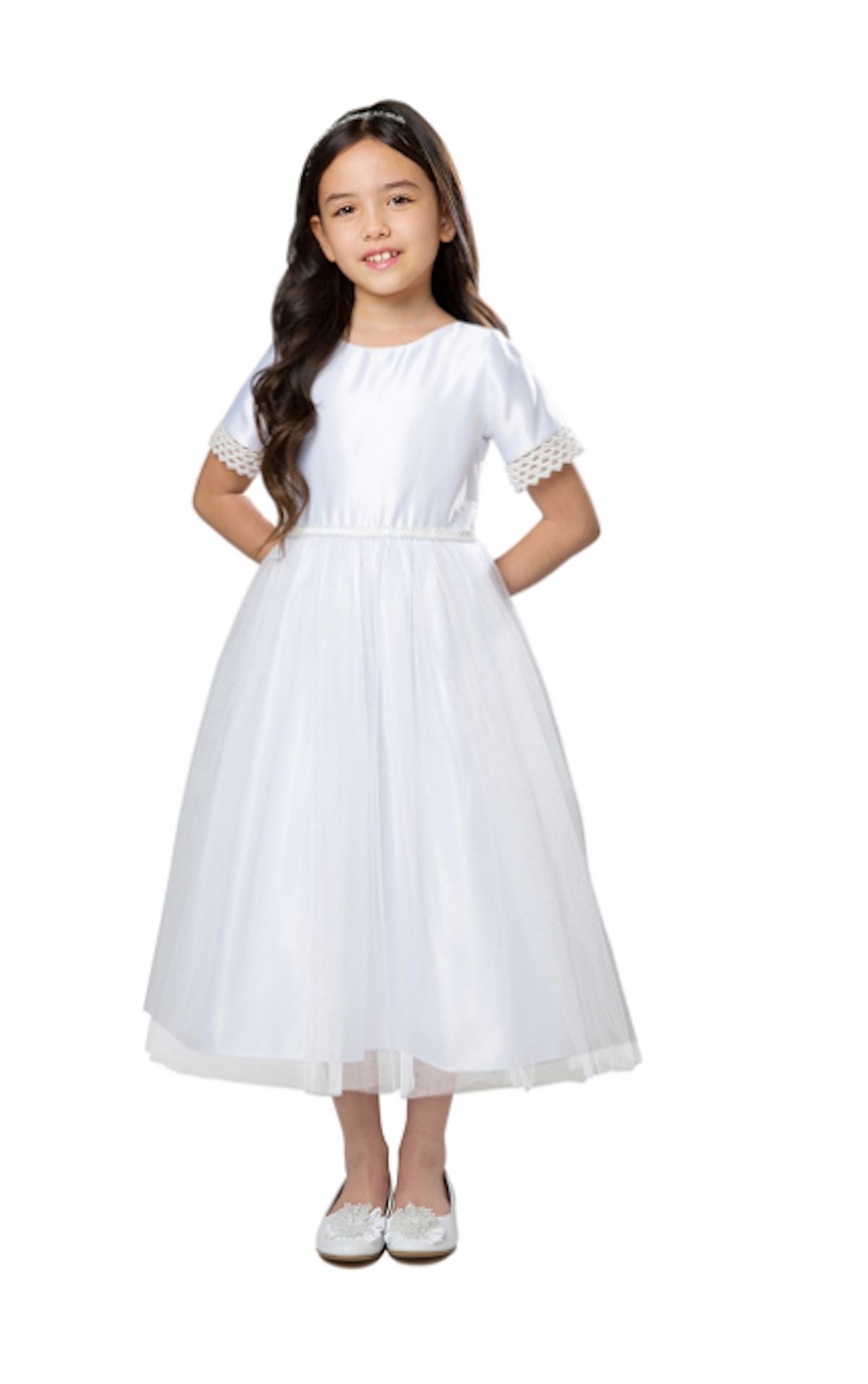 Style SK916 Sweet Kids Girls Size 7 White Ball Gown on Queenly