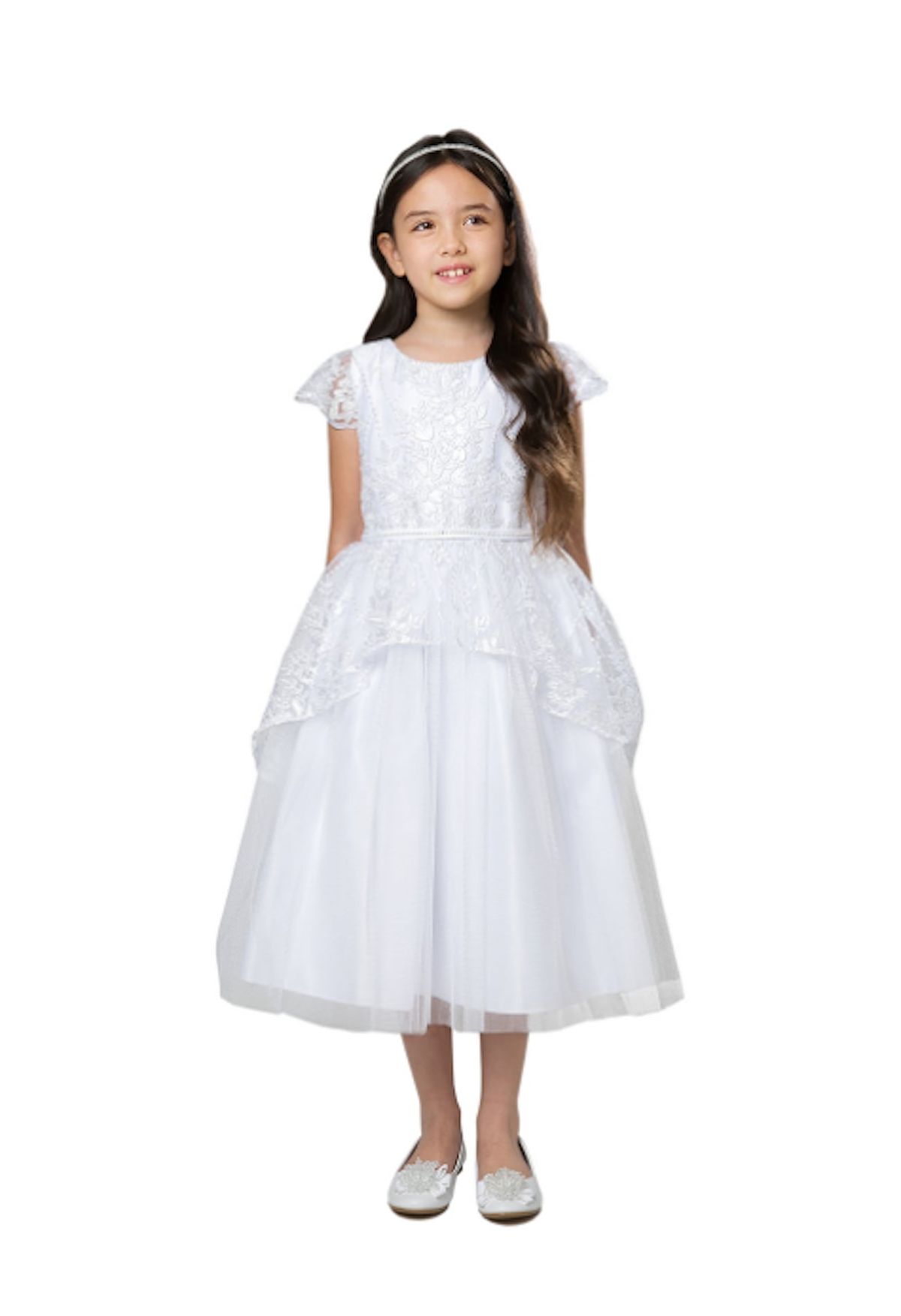 Style SK915 Sweet Kids Girls Size 14 White Ball Gown on Queenly