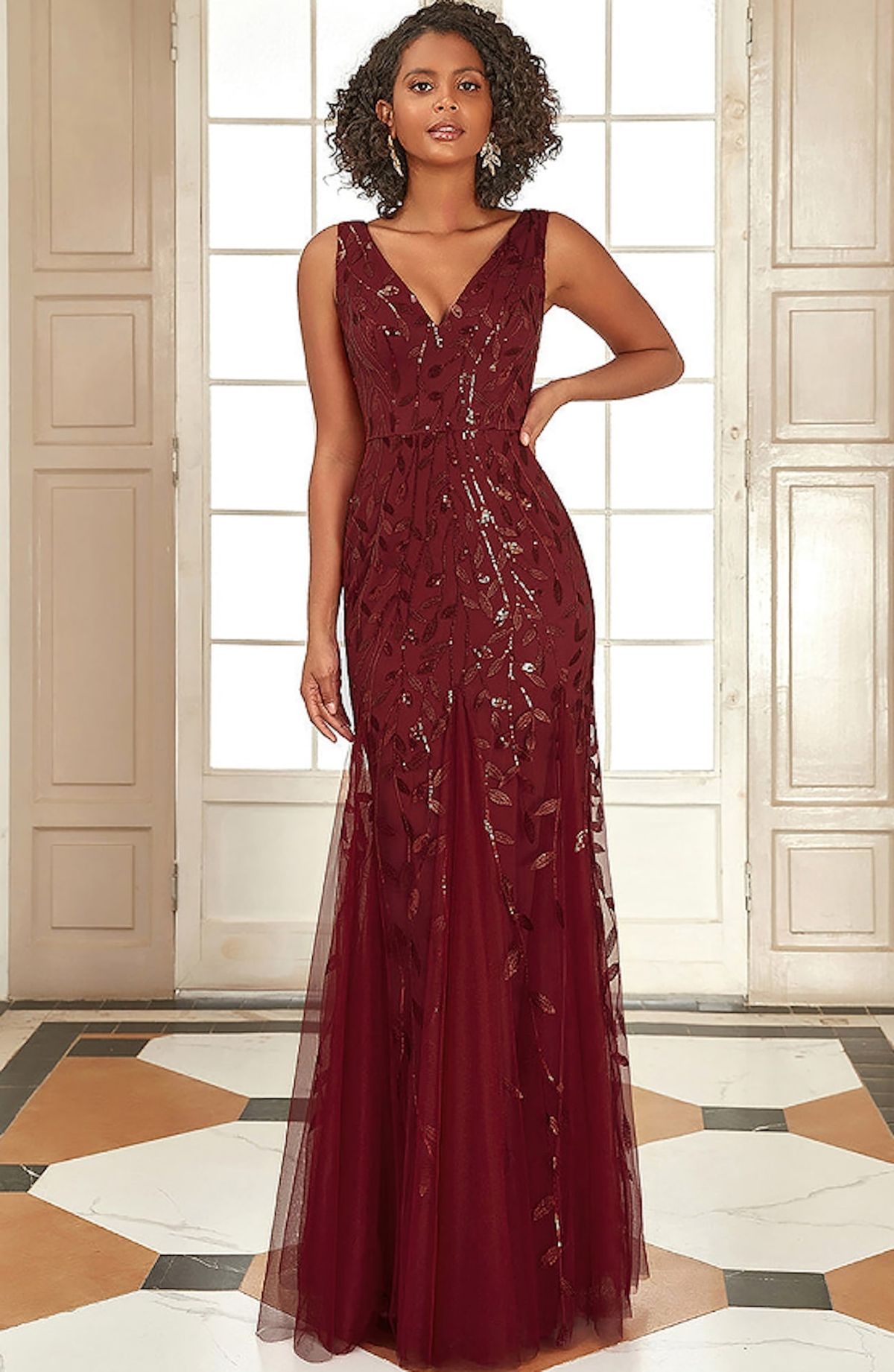 Style Palmer Size 14 Prom Sequined Burgundy Red Floor Length Maxi on Queenly