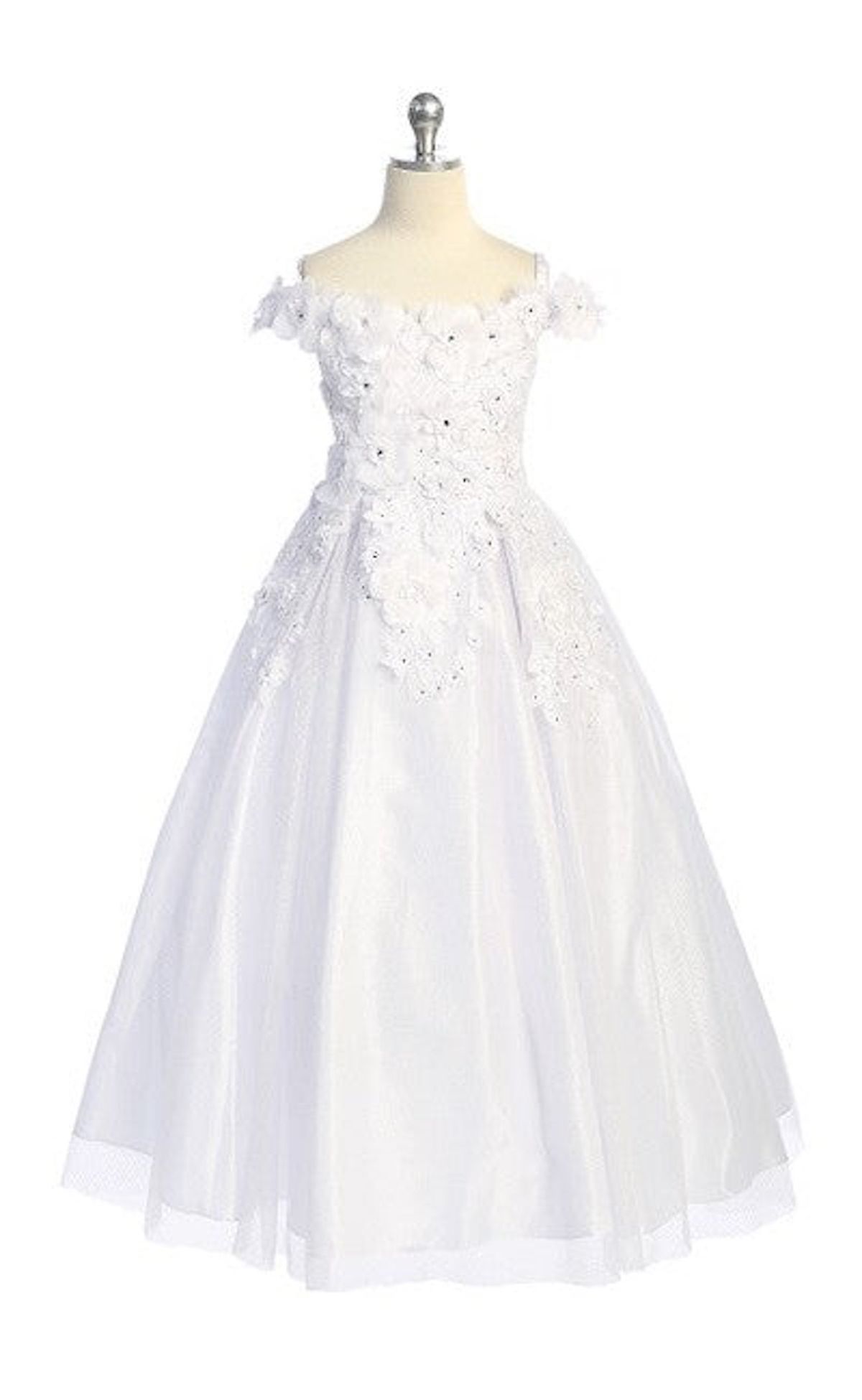Style 5218 Joy Kids Girls Size 8 White Ball Gown on Queenly