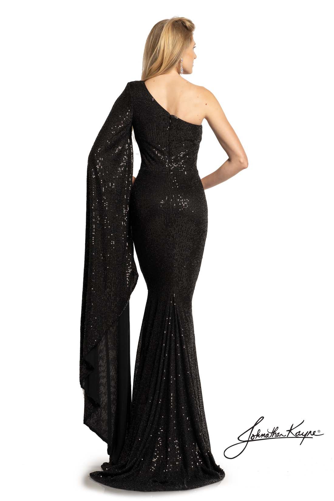 Style Faye Johnathan Kayne Size 2 Prom Long Sleeve Sequined Black Mermaid Dress on Queenly