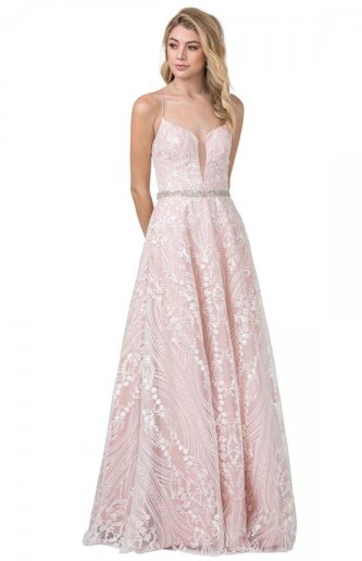 Style Danielle Coya Size 10 Prom Sequined Light Pink Ball Gown on Queenly