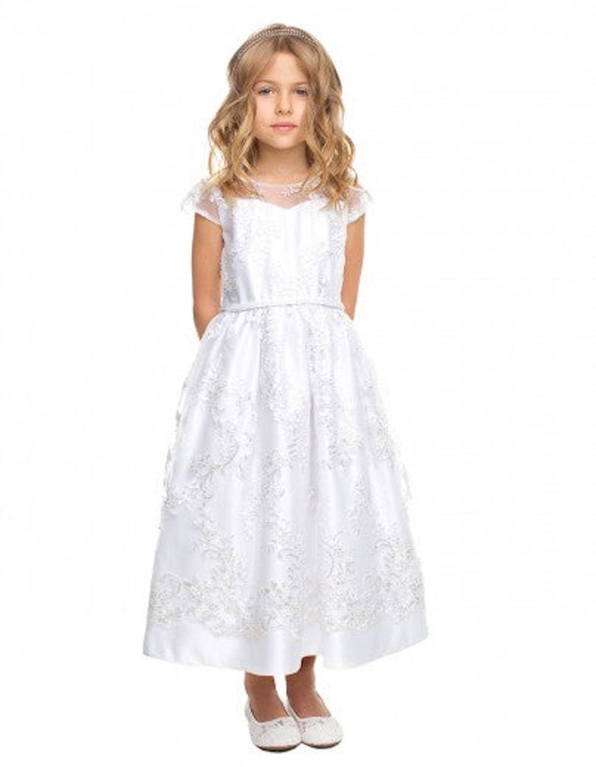 Style SK837 Sweet Kids Girls Size 12 White Ball Gown on Queenly