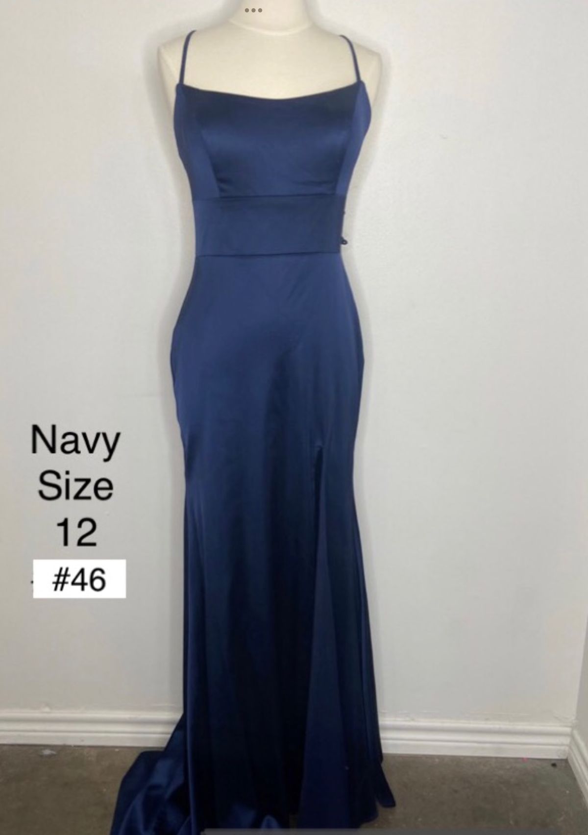 Sherri Hill Size 12 Wedding Guest Satin Navy Blue Floor Length Maxi on Queenly
