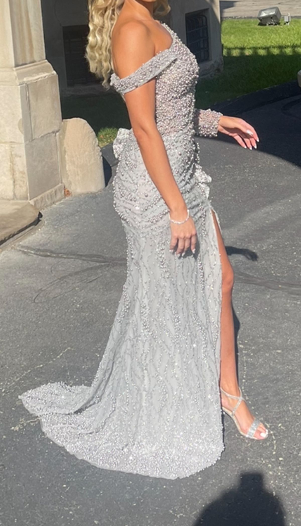 Size 4 Prom Sheer Silver Mermaid Dress on Queenly