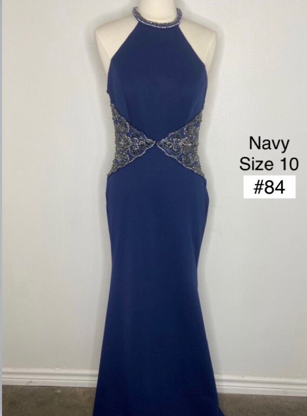 Size 10 Navy Blue Floor Length Maxi on Queenly