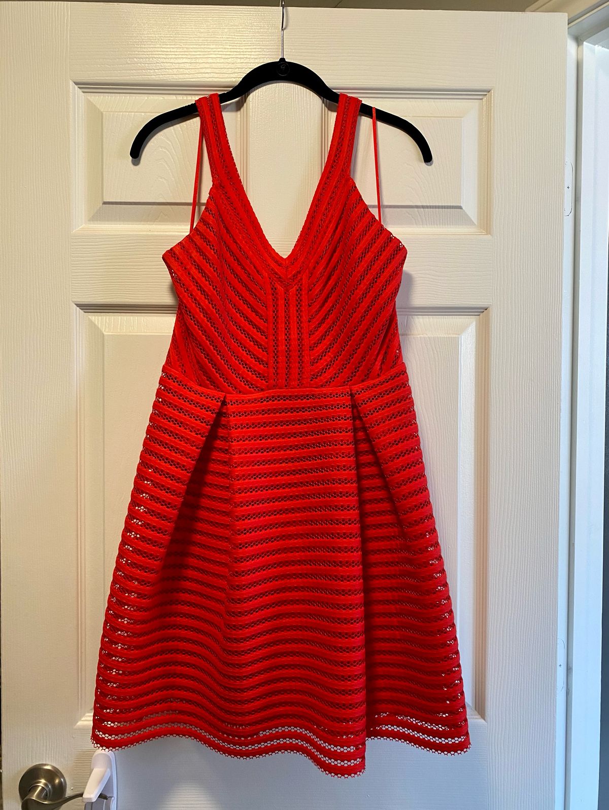 Express Size 8 Wedding Guest Red A-line Dress on Queenly