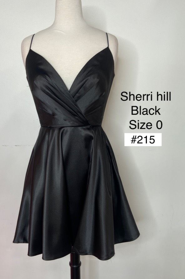 Sherri Hill Size 0 Satin Black A-line Dress on Queenly