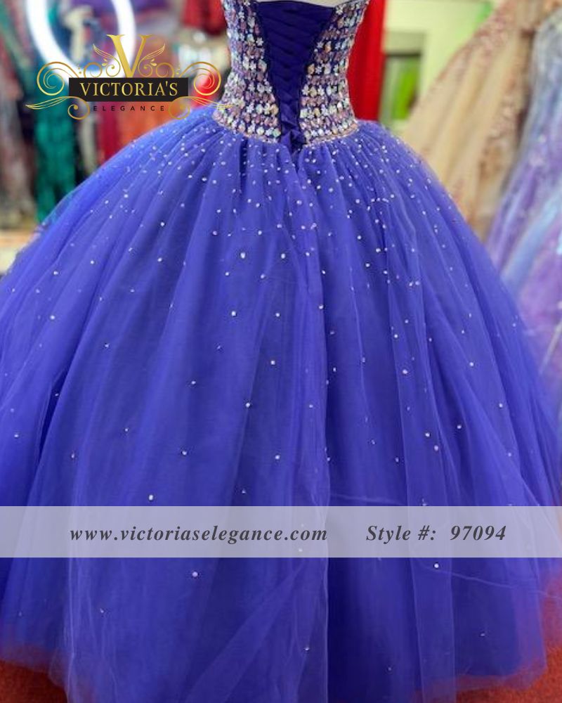 Style 97094 MoriLee Size 8 Strapless Lace Purple Ball Gown on Queenly