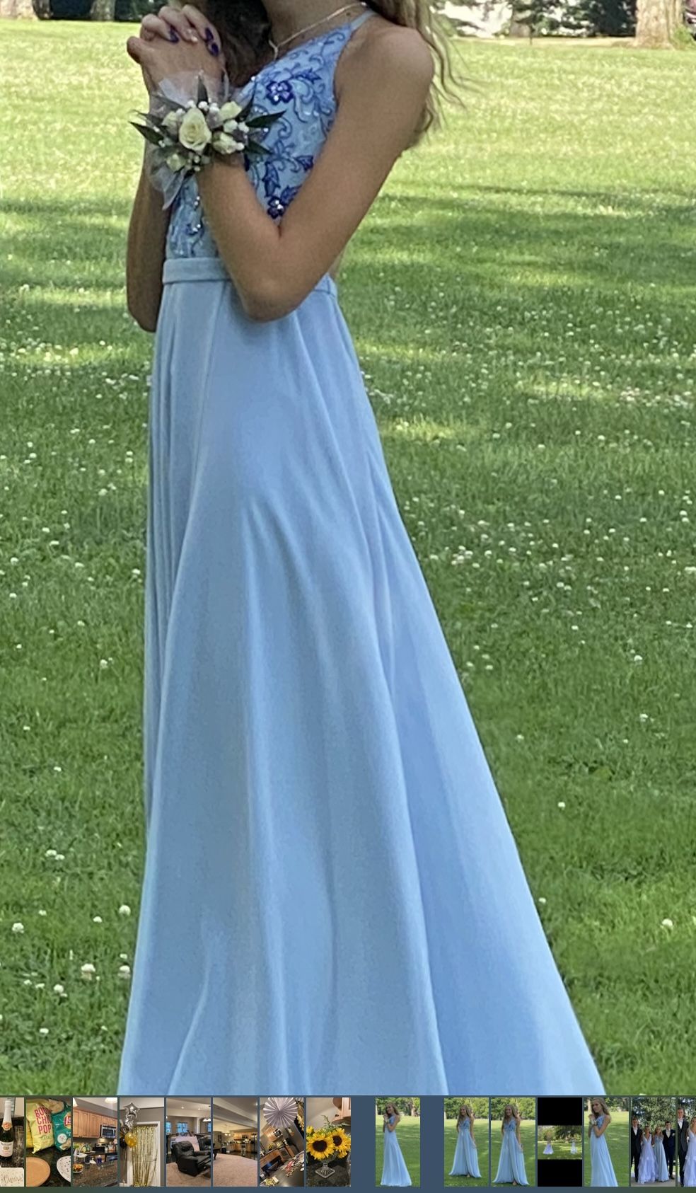 Size 0 Prom Sequined Light Blue Side Slit Dress on Queenly