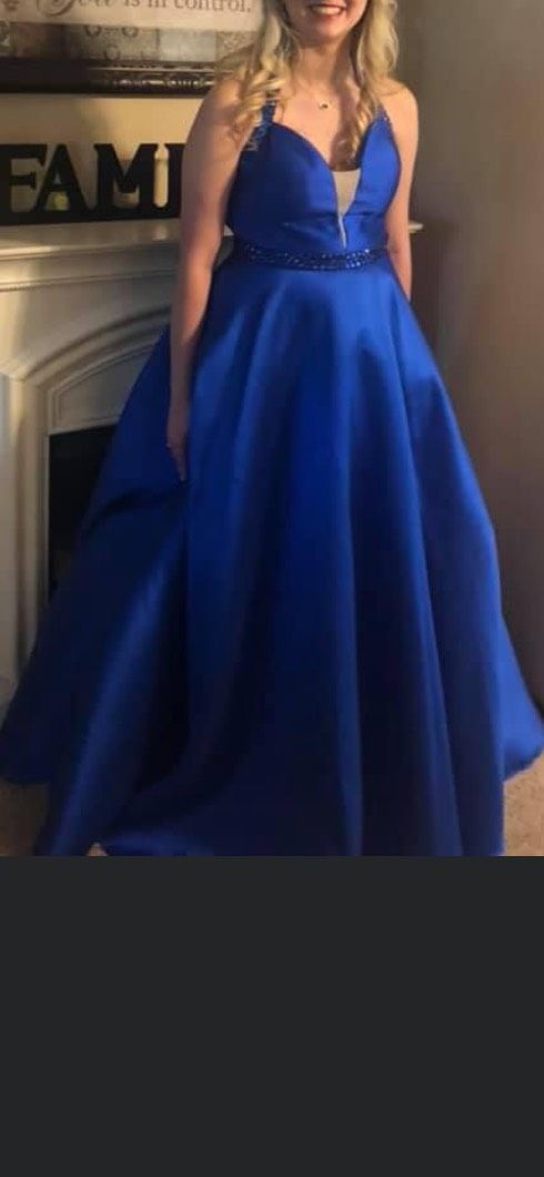 Madison James Size 10 Prom Blue Ball Gown on Queenly