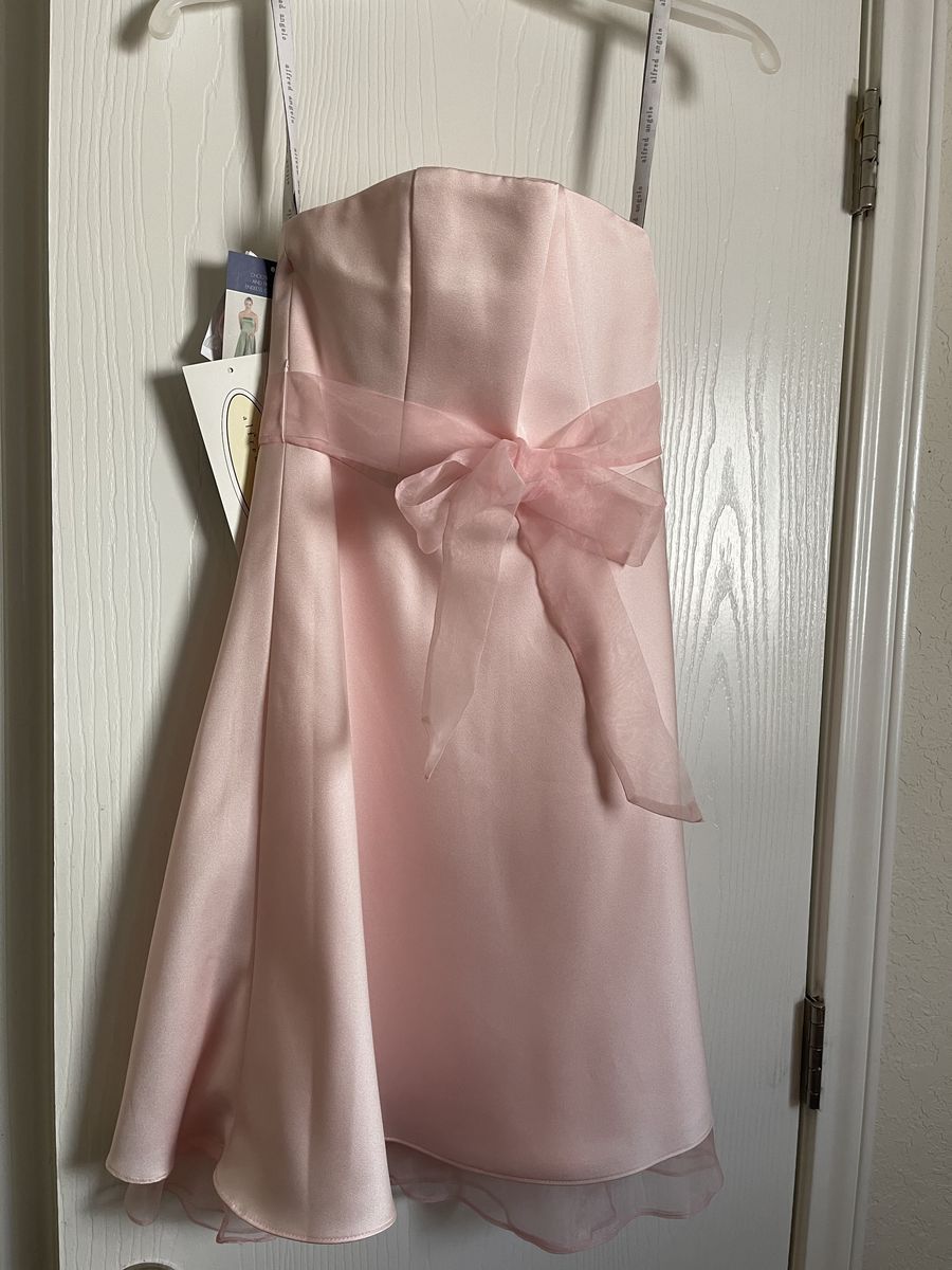 Alfred Angelo Girls Size 8 Bridesmaid Strapless Pink A-line Dress on Queenly